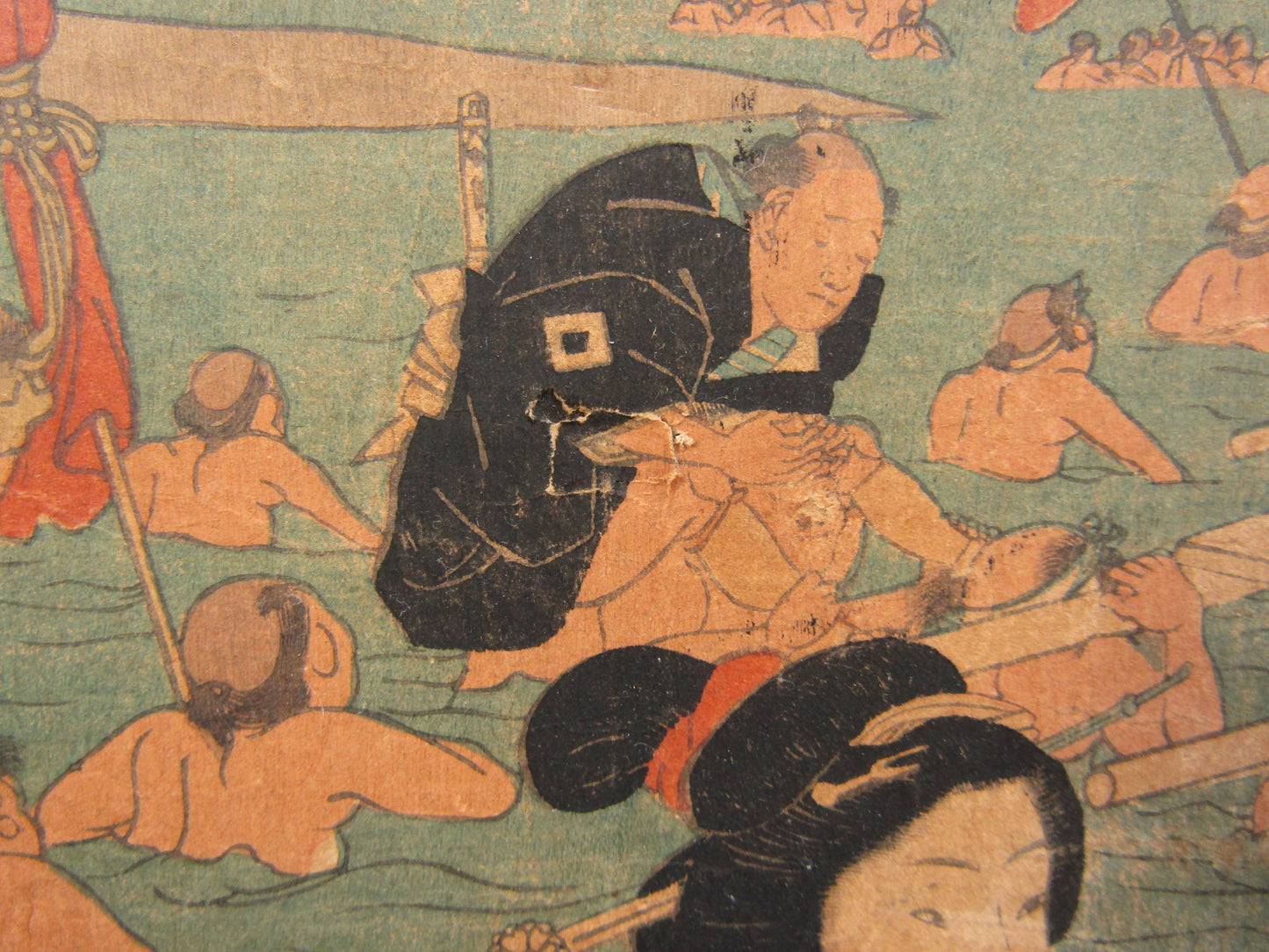 "Tokaido Oi River Transfer" Yoshisada Framed Triple print Woodblock print