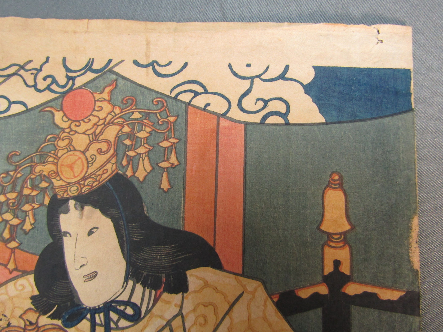 "Empress Jingu and the boatman" Kunisada Kabuki actor Woodblock print