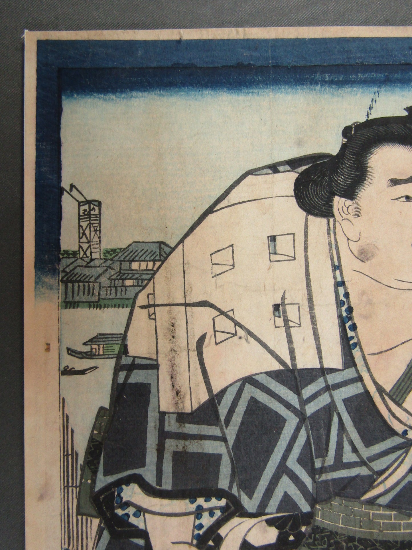 "Ōmatoi Chōkichi Sumo wrestler" Utagawa Kuniteru Framed woodblock print