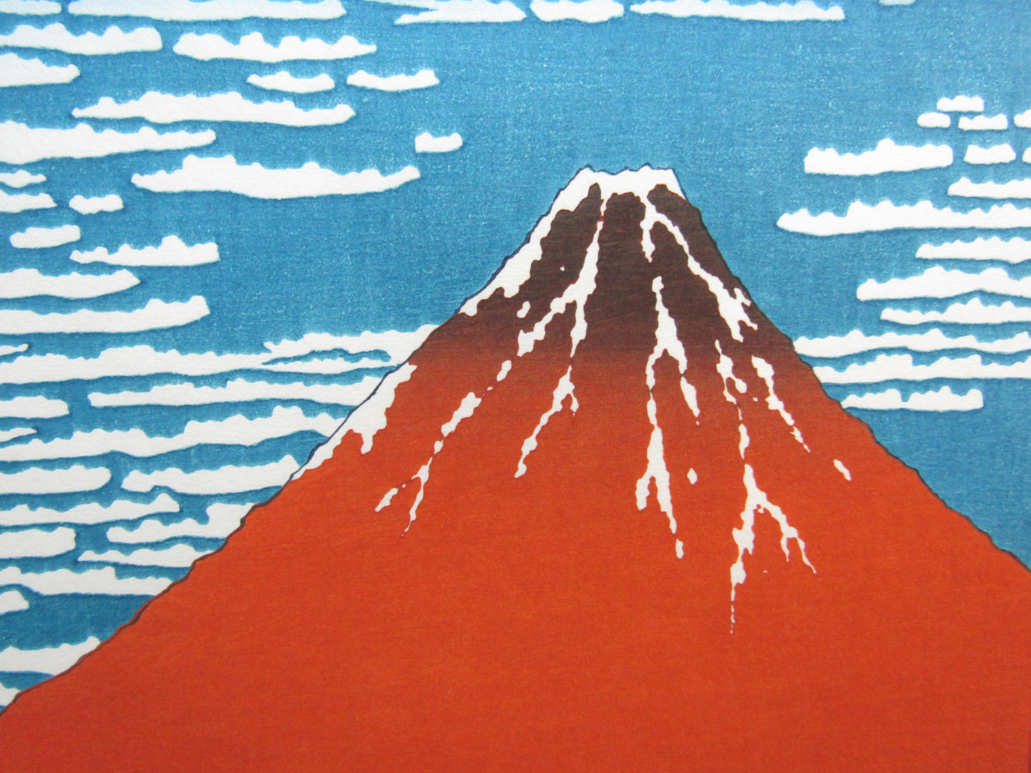 "Red Fuji Mountain" Hokusai Framed Woodblock print Large format