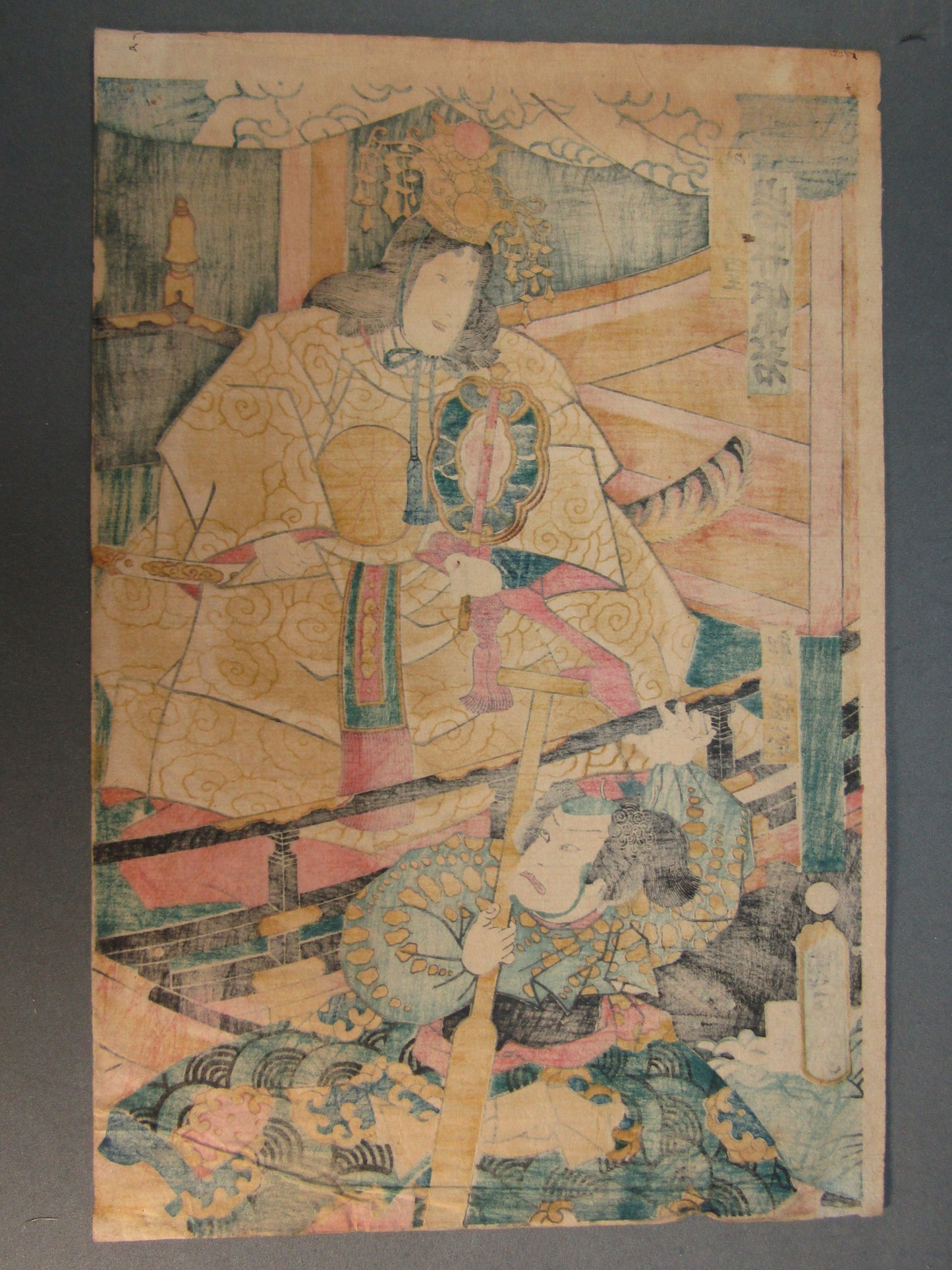 "Empress Jingu and the boatman" Kunisada Kabuki actor Woodblock print